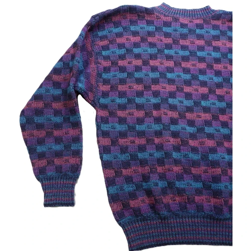 VTG Crossings Geometric Checkerboard Sweater Men L Made in USA 90s Knit Pullover